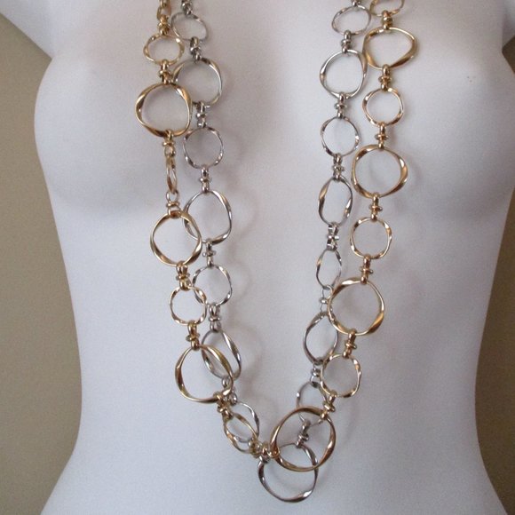 Banana Republic Gold and Silver Rattan Link Necklace NWT 45 each Set of 2 - Picture 1 of 14